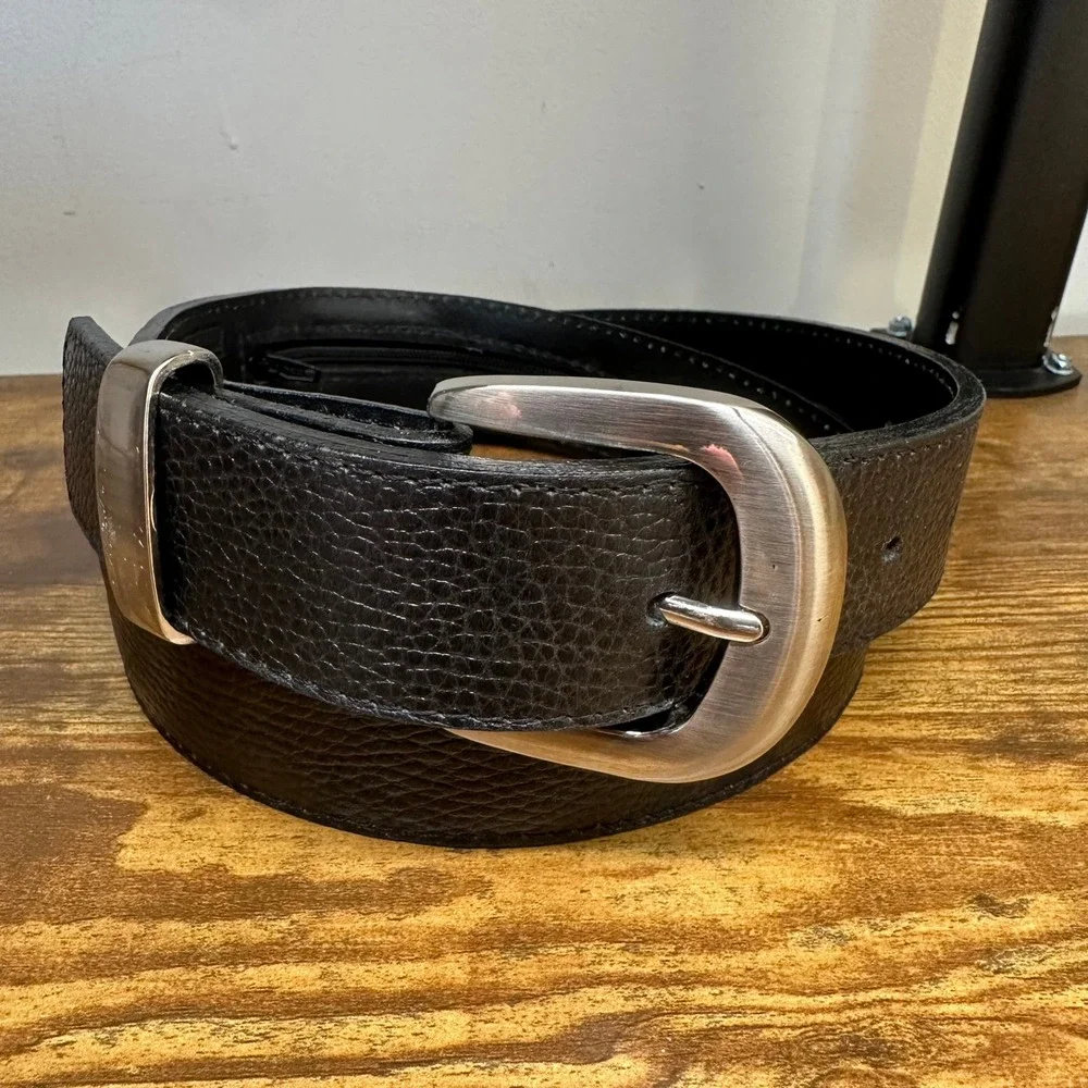 Atitlan Leather Mens Black Pebbled Leather Travel Money Belt Size 36 Hidden Zip